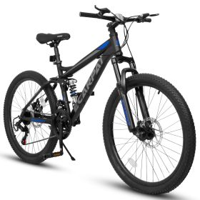 A2660 Ecarpat Mountain Bike 26 Inch Wheels, 21-Speed Full Suspension Mens Womens Trail Commuter City Mountain Bike (Color: as Pic)