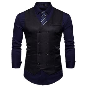 Men's Suit Vest Slim Fit Double Breasted Dress Vest (Color: Black, size: L)