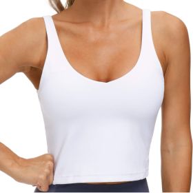 Womens' Sports Bra Longline Wirefree Padded with Medium Support (Color: White, size: S)